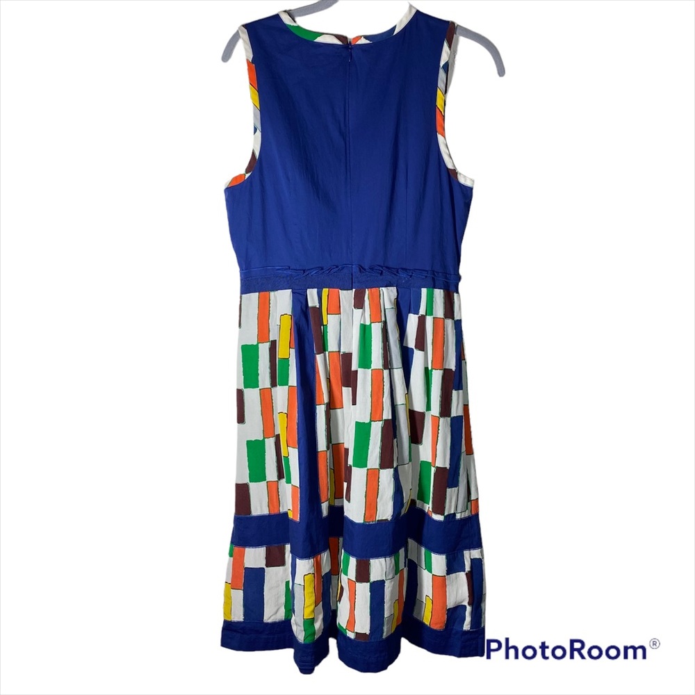 Plenty Tracy Reese Applique Frock Tiles Silk Dress With Pockets Blue White Sz 8 - Picture 4 of 11